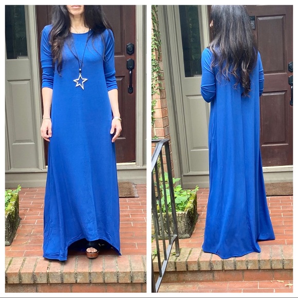SAPPHIRE BLUE SIDE POCKETS MAXI DRESS - Picture 15 of 16